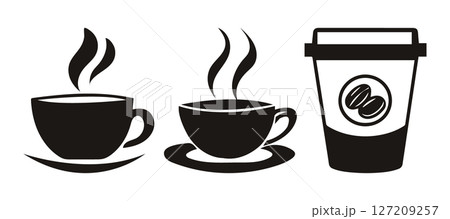 Coffee Cup Icons Black and White Coffee Images Cafe Graphics Beverage Illustrations 127209257