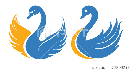 Two Swans Logo Blue and Gold Bird Design Two Swans Logo Blue and Gold Bird Design 127209258