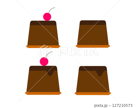 チョコレートプリンのアイコンのイラストのセット チョコレートプリンのアイコンのイラストのセット 127210573