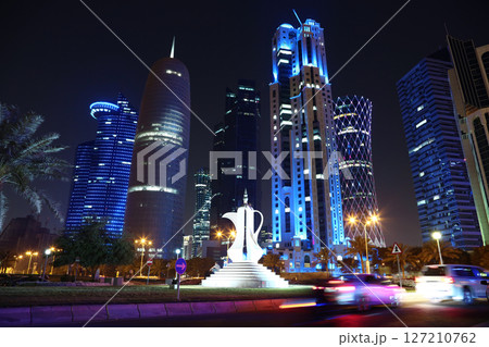 Road traffic in financial centre in Doha, Qatar Road traffic in financial centre in Doha, Qatar 127210762