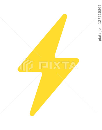 シンプルでポップな黄色い稲妻のマークのアイコン - 電気や雷、ショックや痛みのイメージ素材 127210863