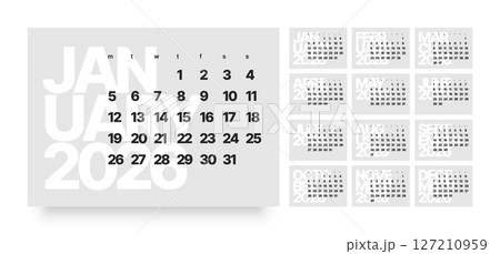 Monthly calendar layout for 2026. Planner diary. 127210959