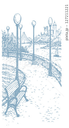 Vector drawing. Bench in the park 127211221