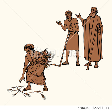 Vector drawing. Ruth and Boaz in the field Vector drawing. Ruth and Boaz in the field 127211244