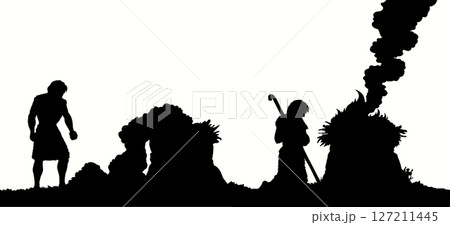 Vector drawing. Man Offers a Sacrifice to God Vector drawing. Man Offers a Sacrifice to God 127211445