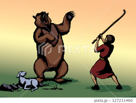 Vector drawing. An angry bear stands and growls 127211460