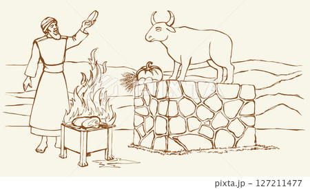 Vector drawing. Man worship idol Vector drawing. Man worship idol 127211477