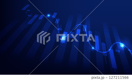 bar chart and candlesticks with blue background. economy and business growth  127211566