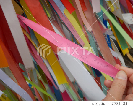 Background of colorful ribbons with messages Background of colorful ribbons with messages 127211833