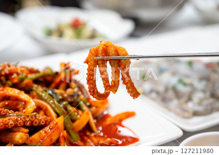 Korean food. Octopus with Vinegar Dressing 127211980