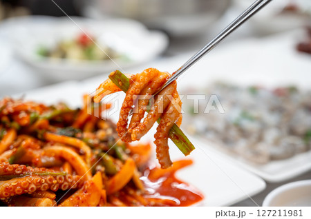 Korean food. Octopus with Vinegar Dressing 127211981