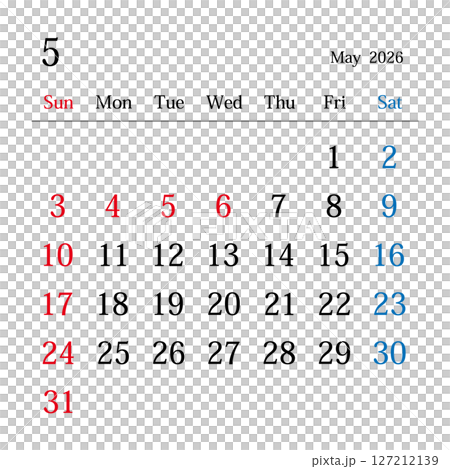 2026年5月、日本のカレンダー 127212139