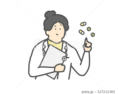 薬の説明をする女性医師 薬剤師 薬の説明をする女性医師 薬剤師 127212365