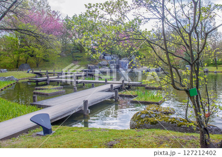 Amazing stream in japanese garden in Hasselt, Belgium . Time when cherry blossom ( sakura anf hanami). Amazing stream in japanese garden in Hasselt, Belgium . Time when cherry blossom ( sakura anf hanami). 127212402
