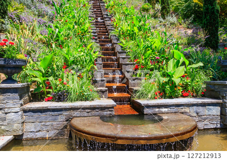 Italian flower water stairs on the island of flowers Mainau on Lake Constance, Germany 127212913