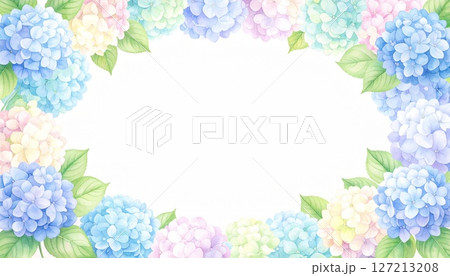 カラフルな紫陽花の水彩フレーム4 127213208