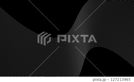 Abstract black background with flowing white curved lines creating a wave effect. Vector illustration 127213965