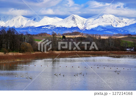 北海道美瑛町 水沢ダムと十勝岳連峰の絶景 127214168