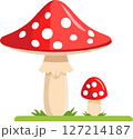 Fly Agaric Mushrooms Vector Drawn Cartoon. Amanita Muscaria, Illustration 127214187