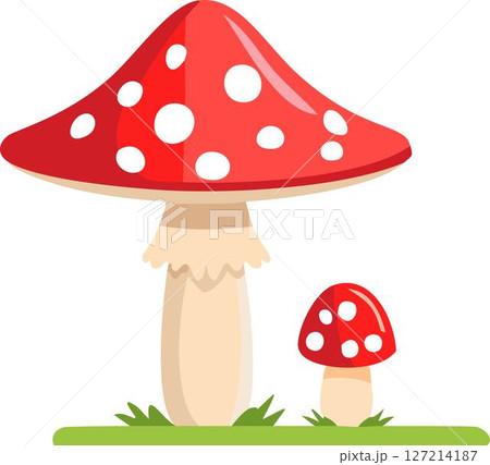 Fly Agaric Mushrooms Vector Drawn Cartoon. Amanita Muscaria, Illustration 127214187