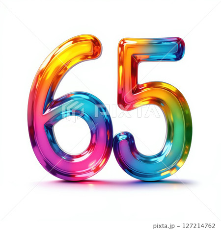 Colorful number 65 on a white background. 127214762