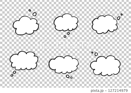 Simple hand-drawn monochrome thought bubble set (line drawing style) 127214979
