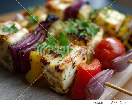 Colorful Chicken Skewers with Veggies 127215129