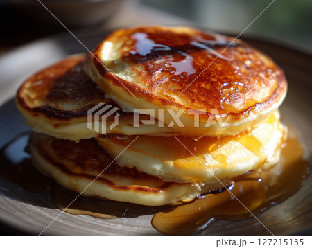 Stack of Fluffy Pancakes with Syrup 127215135