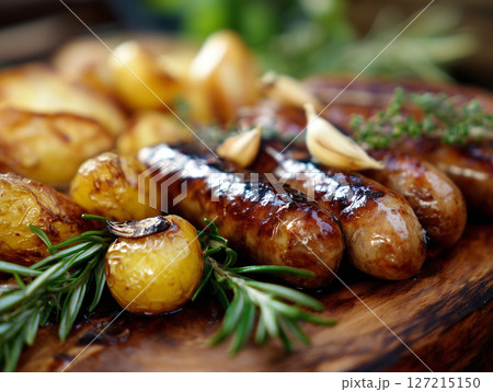 Grilled Sausages with Roasted Potatoes 127215150