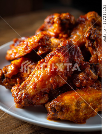 Crispy Glazed Chicken Wings on Plate 127215153