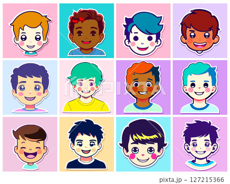 Stickers in the shape of boys heads 127215366