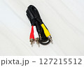 3.5mm to RCA Audio Video Cable Red White Black Yellow AV Connector Isolated on White 3.5mm to RCA Audio Video Cable Red White Black Yellow AV Connector Isolated on White 127215512