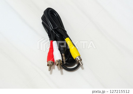 3.5mm to RCA Audio Video Cable  Red White Black Yellow AV Connector Isolated on White 127215512
