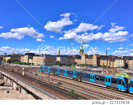 Railway tracks and trains near Stockholms main train station in Norrmalm area, Stockholm, Sweden Railway tracks and trains near Stockholms main train station in Norrmalm area, Stockholm, Sweden 127215656