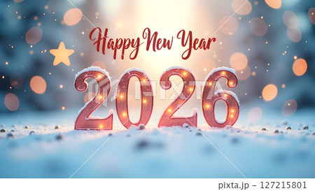Elegant new year 2026 celebration with christmas balls and glittering lights Elegant new year 2026 celebration with christmas balls and glittering lights 127215801