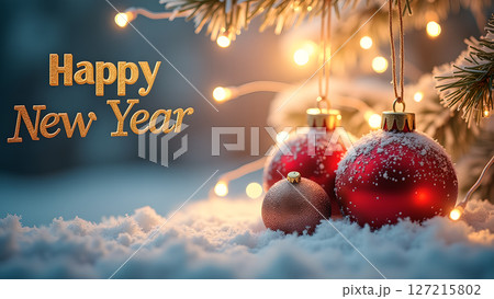 Golden 2026 New Year Celebration on Snowy Backdrop with Starry Lights Golden 2026 New Year Celebration on Snowy Backdrop with Starry Lights 127215802