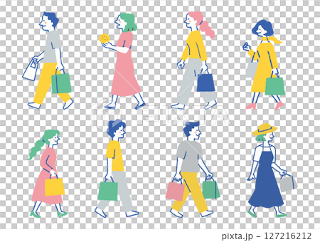 Set of people walking with shopping bags_color 127216212