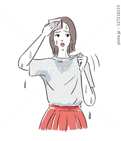 大量の発汗で困っている若い女性 127216215