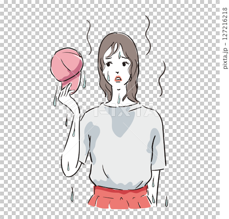 年輕女子因過度出汗而痛苦 年輕女子因過度出汗而痛苦 127216218