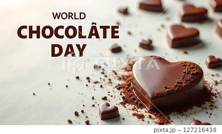 Heart-Shaped Chocolates and World Chocolate Day Celebration with Decorative Cocoa Heart-Shaped Chocolates and World Chocolate Day Celebration with Decorative Cocoa 127216438