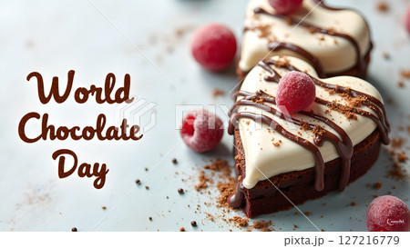 Celebrate World Chocolate Day with Delicious Heart-Shaped Brownie Cakes and Raspberries Celebrate World Chocolate Day with Delicious Heart-Shaped Brownie Cakes and Raspberries 127216779