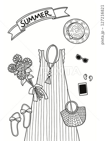 夏のコーディネート塗り絵 127216821