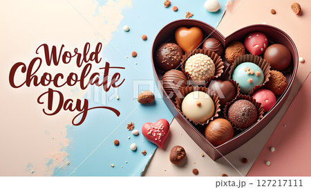 Celebrate World Chocolate Day with a heart-shaped box of assorted chocolates Celebrate World Chocolate Day with a heart-shaped box of assorted chocolates 127217111