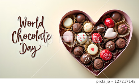 Celebration of World Chocolate Day with exquisite gourmet chocolates assortment Celebration of World Chocolate Day with exquisite gourmet chocolates assortment 127217148
