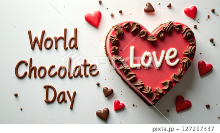 Festive World Chocolate Day Celebration with a Heart-Shaped Love Cake and Chocolate Festive World Chocolate Day Celebration with a Heart-Shaped Love Cake and Chocolate 127217337