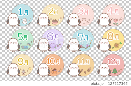 シマエナガの年間カレンダー素材セットの1月〜12月 シマエナガの年間カレンダー素材セットの1月〜12月 127217365