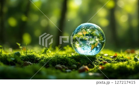 A water droplet featuring Earth, emphasizing the themes of sustainability and eco-consciousness for Earth Day celebrations 127217415