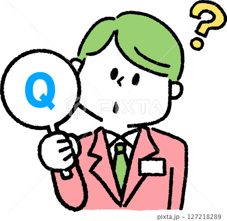 クエスチョンマークを持つスーツの男性 127218289