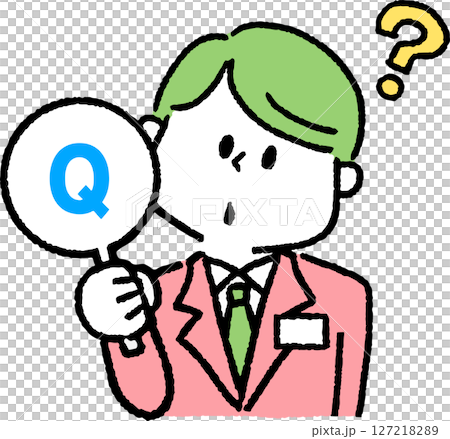 クエスチョンマークを持つスーツの男性 127218289