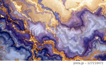 A luxurious purple and gold marble design with a captivating swirl of gold and purple elements 127218472